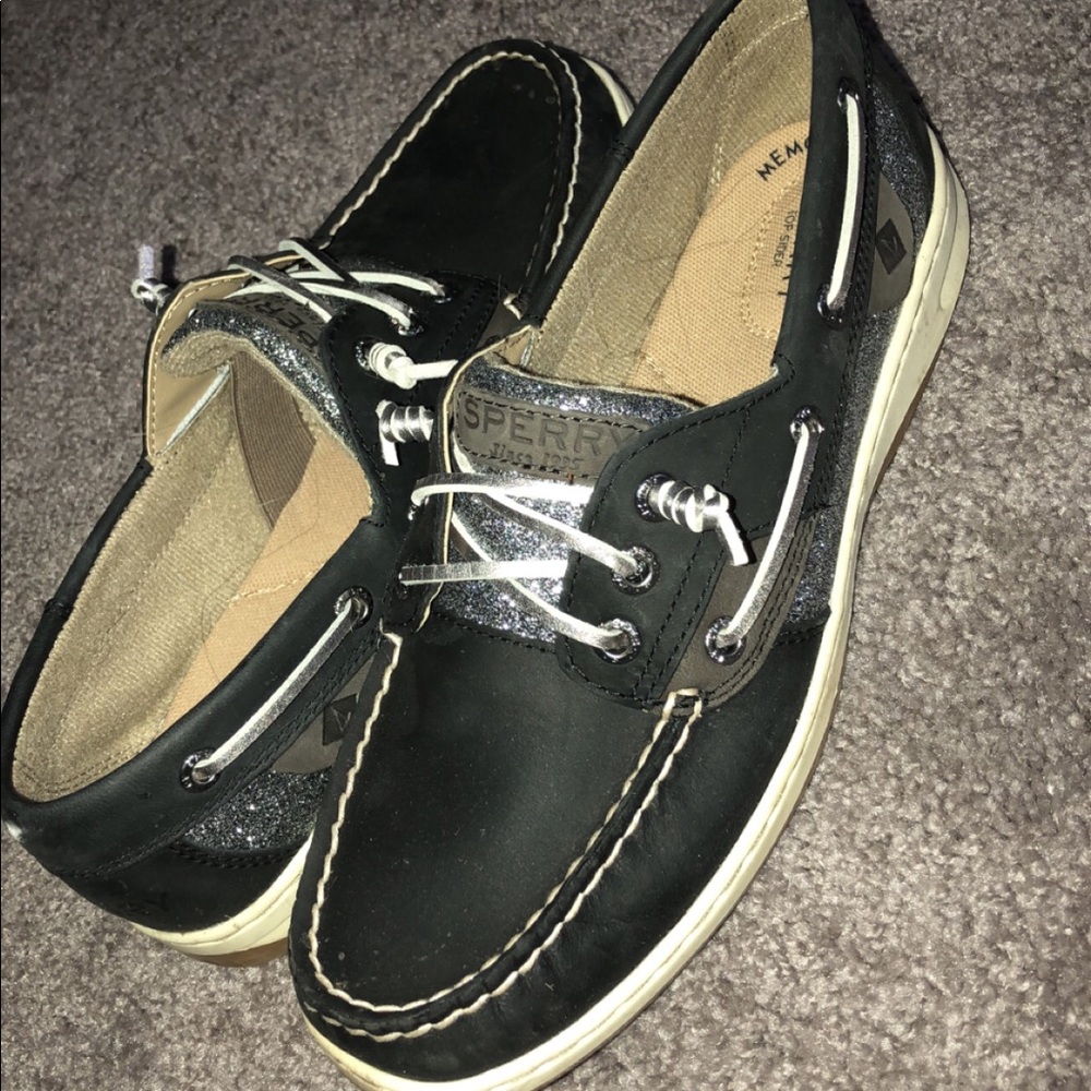 Silver and Black Sperrys
